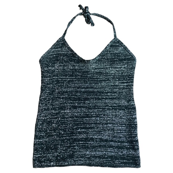 Vintage Tops - Vintage Y2K Black Silver Metallic Knit Brazilian Halter Top